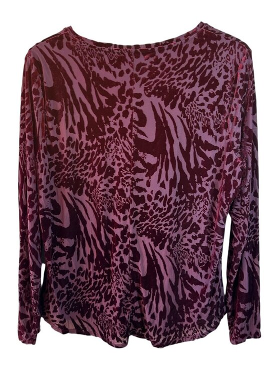 Simply Vera Wang Velvet Burnout Top Plum Animal Print Long Sleeve XL - Picture 3 of 5